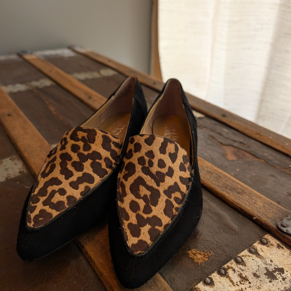 Franco Sarto Leopard Print Black Loafers